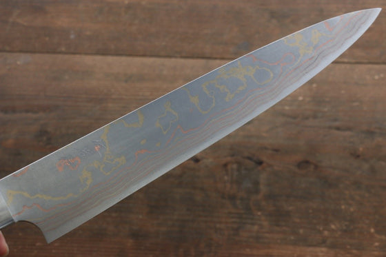 Takeshi Saji Blue Steel No.2 Colored Damascus Sujihiki 270mm White Cow Bone Handle - Seisuke Knife