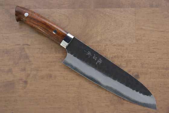Takeshi Saji Blue Super Kurouchi Hammered Santoku 165mm with Ironwood Handle - Seisuke Knife