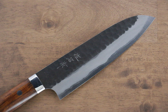 Takeshi Saji Blue Super Kurouchi Hammered Santoku 165mm with Ironwood Handle - Seisuke Knife