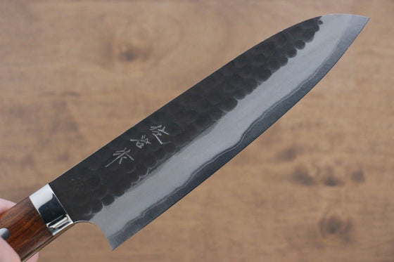 Takeshi Saji Blue Super Kurouchi Hammered Santoku 165mm with Ironwood Handle - Seisuke Knife
