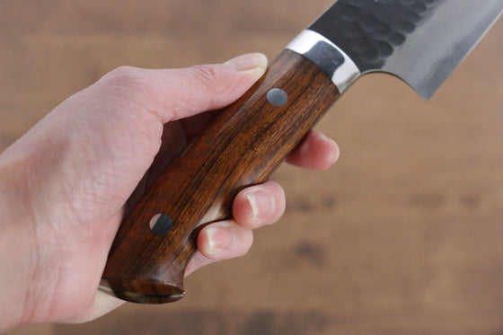 Takeshi Saji Blue Super Kurouchi Hammered Santoku 165mm with Ironwood Handle - Seisuke Knife
