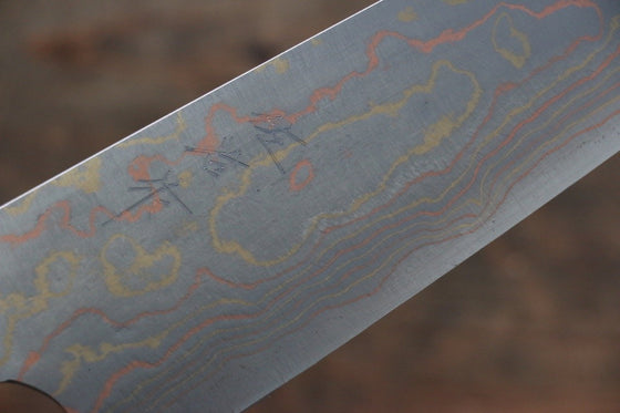 Takeshi Saji Blue Steel No.2 Colored Damascus Santoku 180mm White Cow Bone Handle - Seisuke Knife