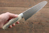 Takeshi Saji Blue Steel No.2 Colored Damascus Santoku 180mm White Cow Bone Handle - Seisuke Knife - Slide 6