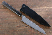  Yoshimi Kato VG10 Damascus Petty-Utility 150mm with Black Lacquered Handle with Saya - Seisuke Knife