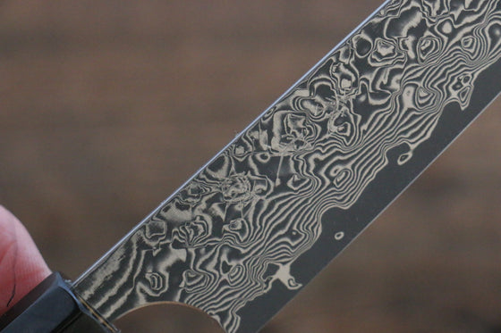 Yoshimi Kato VG10 Damascus Petty-Utility 150mm with Black Lacquered Handle with Saya - Seisuke Knife