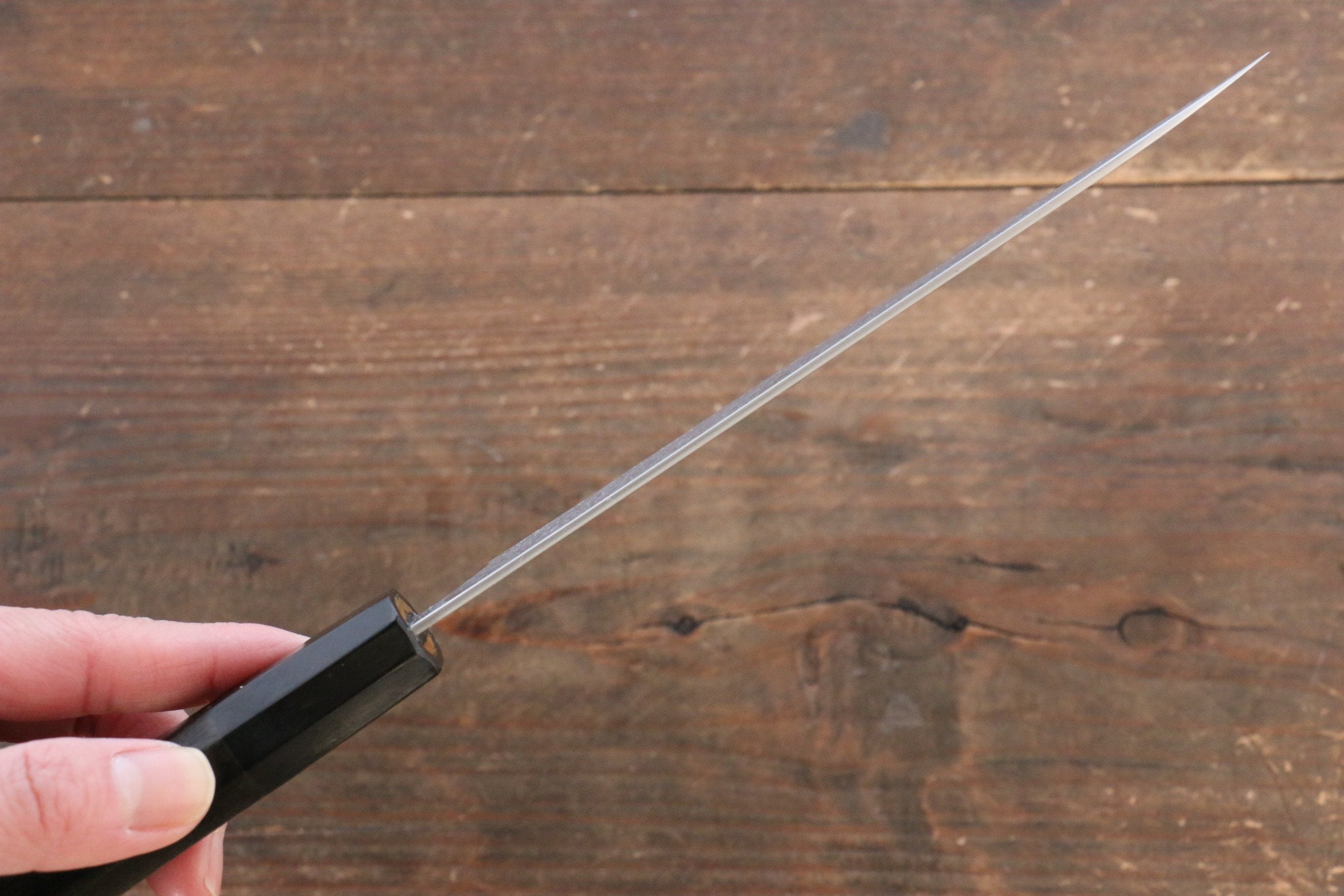 Yoshimi Kato VG10 Damascus Petty-Utility 150mm with Black Lacquered Handle with Saya - Seisuke Knife