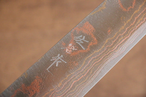 Takeshi Saji Blue Steel No.2 Colored Damascus Sujihiki 270mm Ebony with Ring Handle - Seisuke Knife