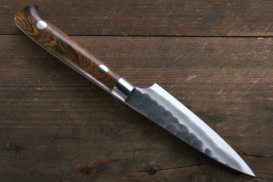 Takeshi Saji Blue Super Kurouchi Hammered Petty-Utility 90mm Ironwood Handle - Seisuke Knife