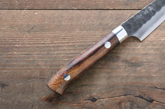 Takeshi Saji Blue Super Kurouchi Hammered Petty-Utility 90mm Ironwood Handle - Seisuke Knife