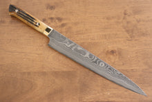  Takeshi Saji VG10 Black Damascus Sujihiki 240mm Brown Cow Bone Handle - Seisuke Knife