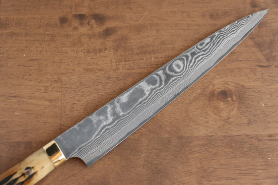 Takeshi Saji VG10 Black Damascus Sujihiki 240mm Brown Cow Bone Handle - Seisuke Knife