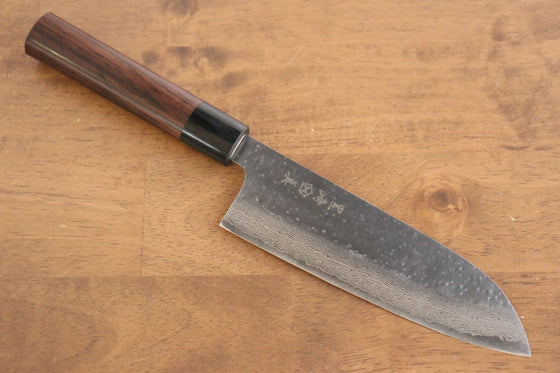 Makoto Kurosaki VG10 Hammered(Maru) Damascus Santoku 165mm Shitan Handle - Seisuke Knife