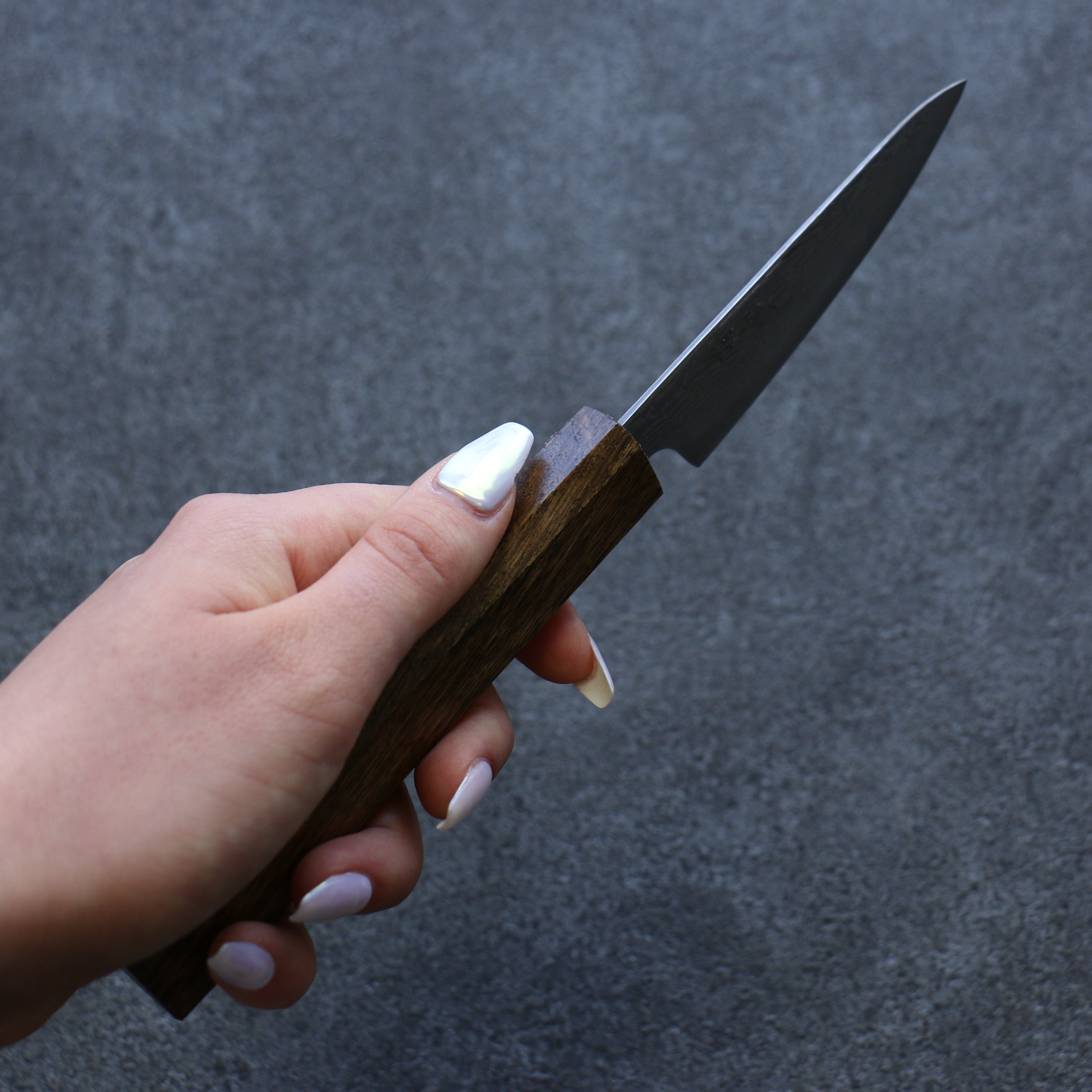 Seisuke Nami AUS10 Migaki Damascus Petty-Utility 80mm Oak Handle - Seisuke Knife