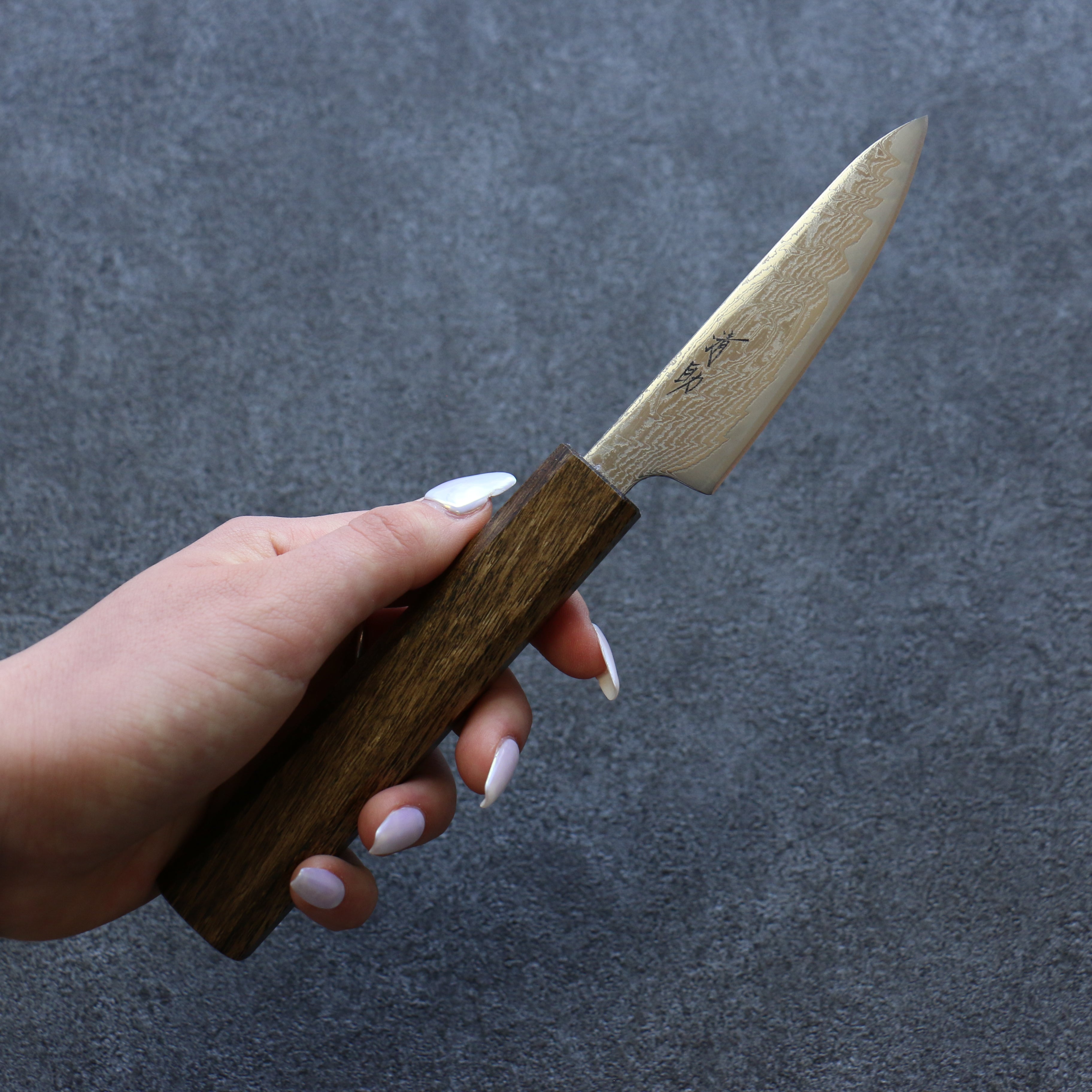 Seisuke Nami AUS10 Migaki Damascus Petty-Utility 80mm Oak Handle - Seisuke Knife