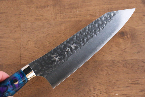 Yu Kurosaki Senko SG2 Hammered Santoku 180mm with Blue Purple Acrylic Handle - Seisuke Knife