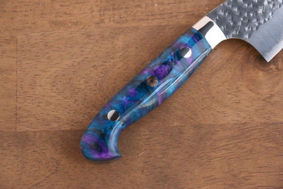 Yu Kurosaki Senko SG2 Hammered Santoku 180mm with Blue Purple Acrylic Handle - Seisuke Knife