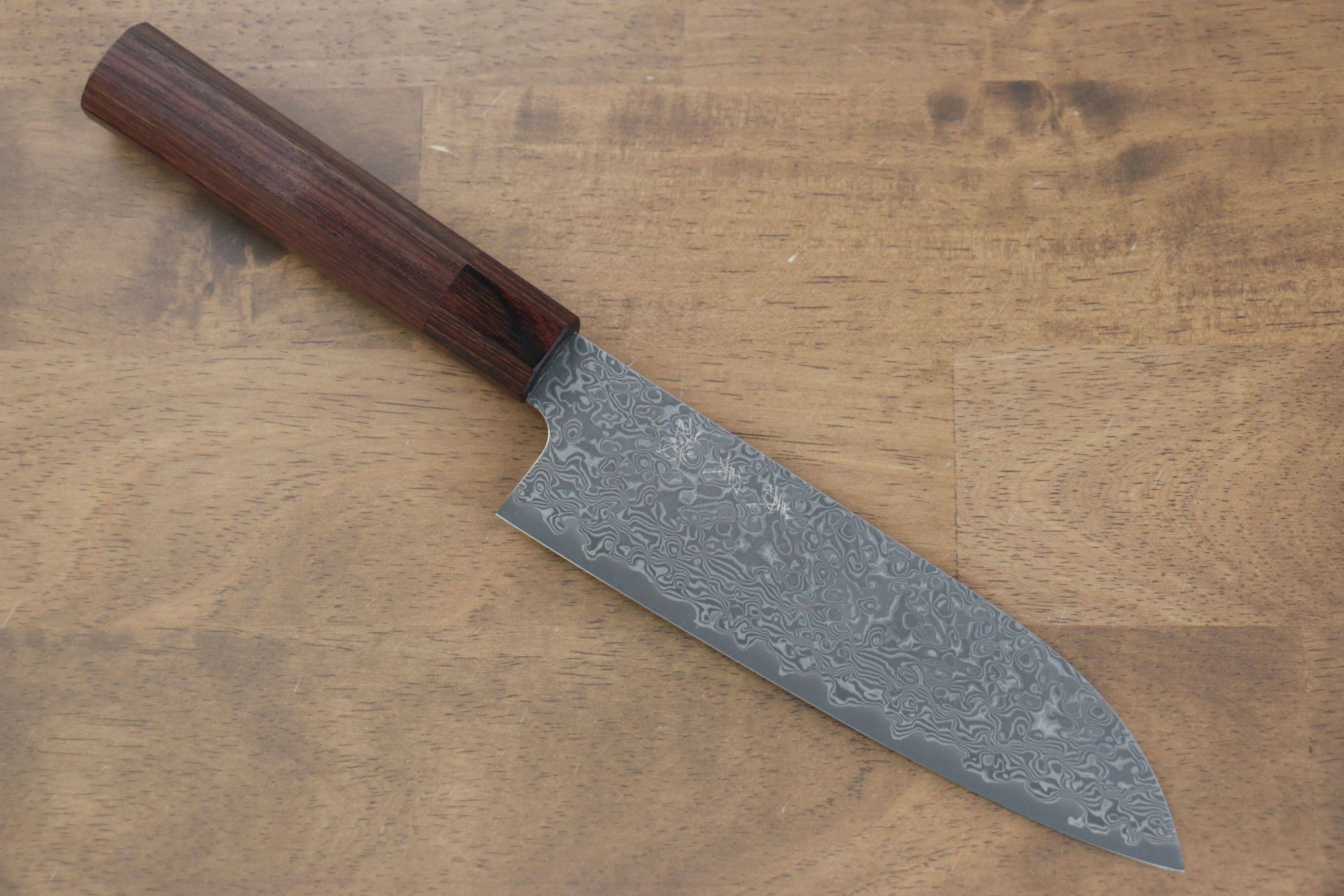Yoshimi Kato VG10 Damascus Santoku 170mm with Shitan Handle - Seisuke Knife