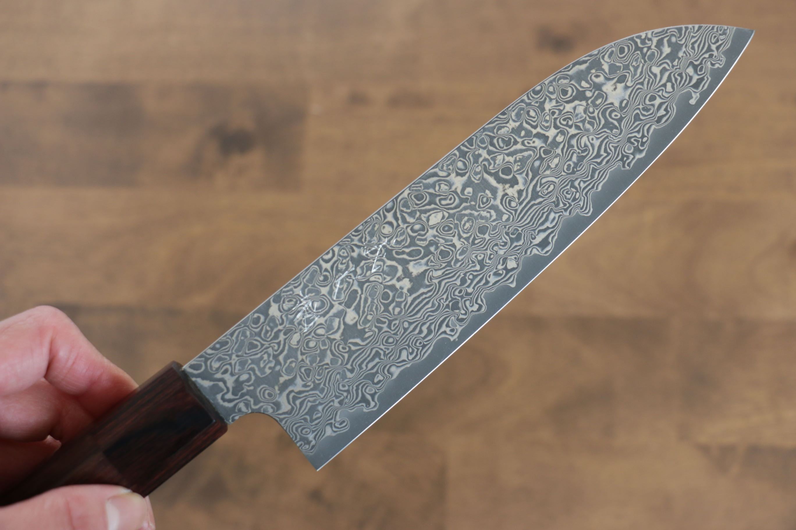 Yoshimi Kato VG10 Damascus Santoku 170mm with Shitan Handle - Seisuke Knife