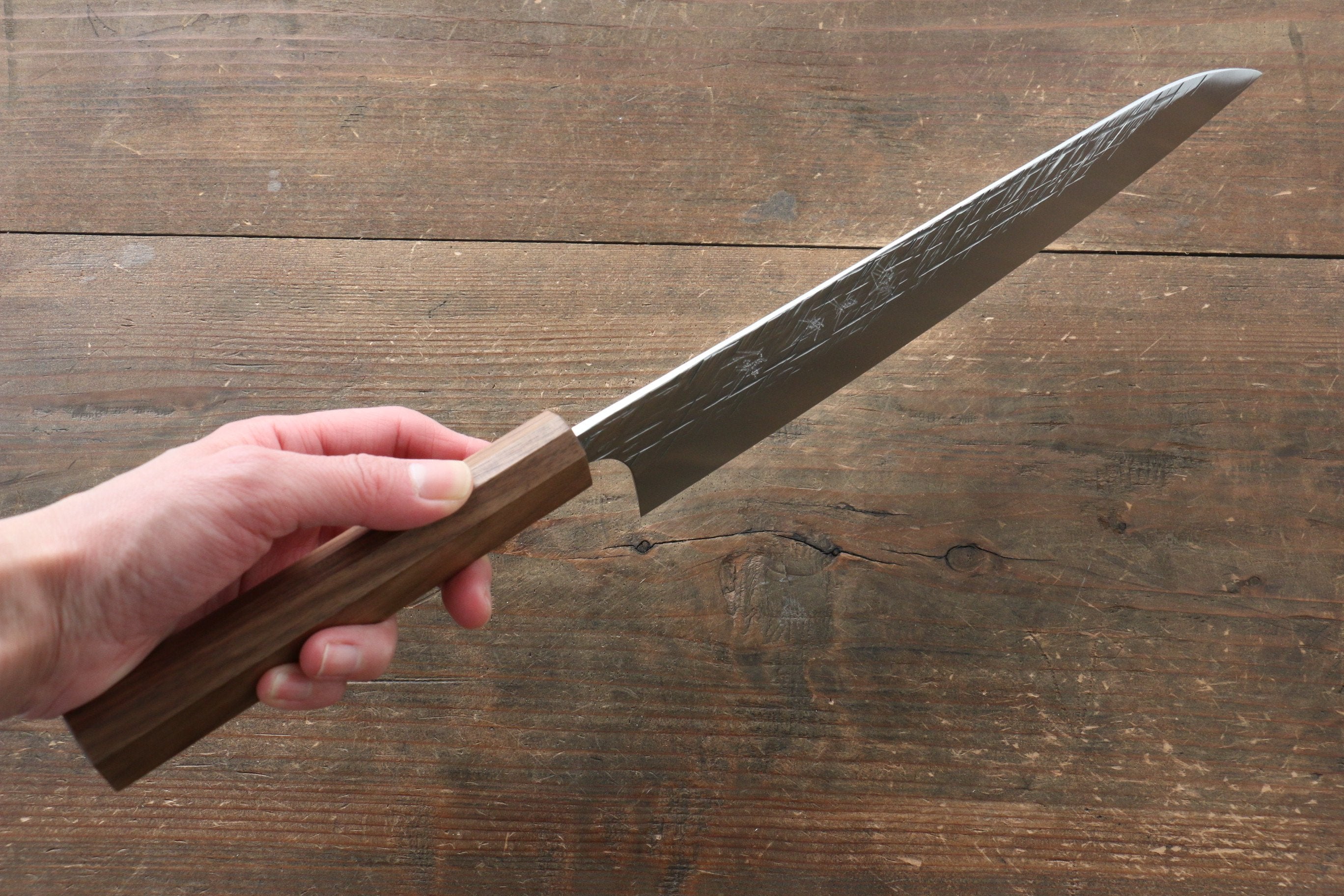 Yu Kurosaki Raijin Cobalt Special Steel Hammered Gyuto 240mm Walnut Handle - Seisuke Knife