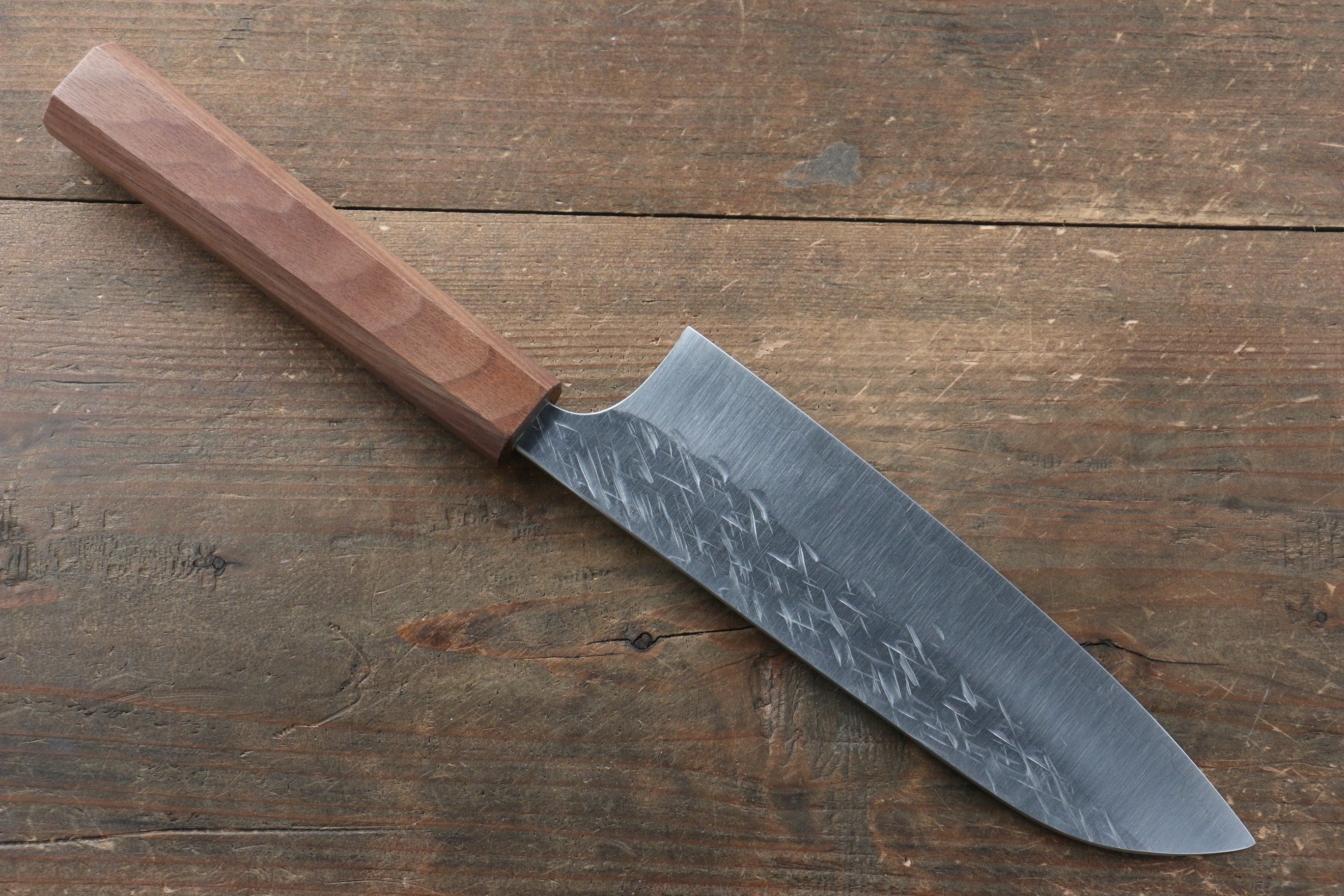 Yu Kurosaki Raijin Cobalt Special Steel Hammered santoku 165mm Walnut Handle - Seisuke Knife