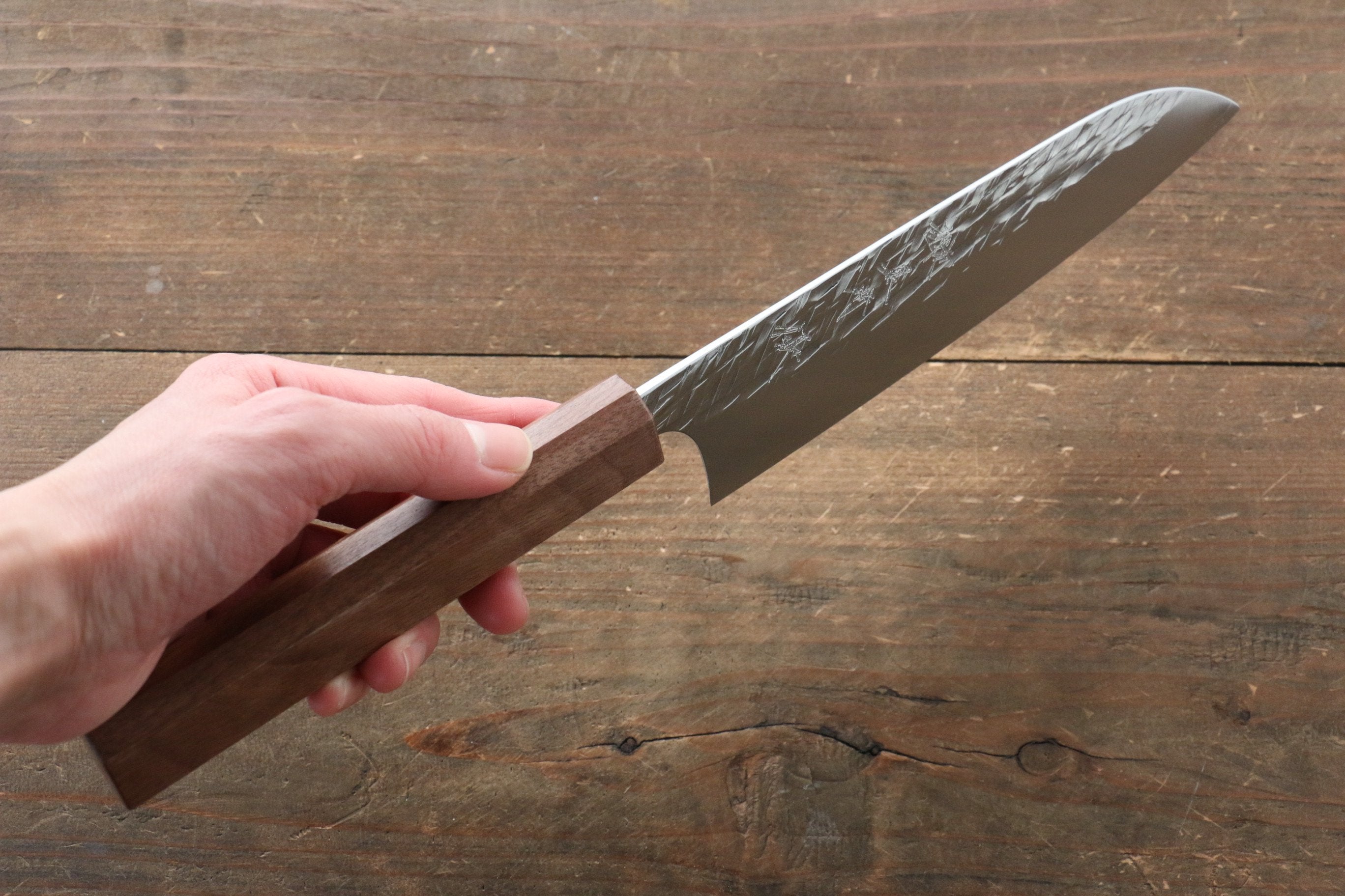 Yu Kurosaki Raijin Cobalt Special Steel Hammered santoku 165mm Walnut Handle - Seisuke Knife