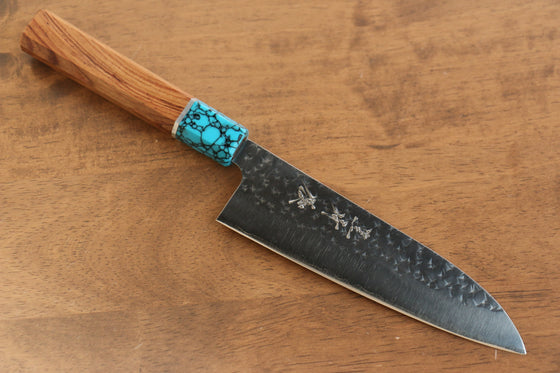 Yu Kurosaki Senko SG2 Hammered Small Santoku 150mm Shitan(ferrule: Turquoise with Ring) Handle - Seisuke Knife