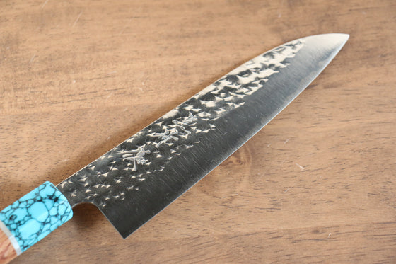Yu Kurosaki Senko SG2 Hammered Small Santoku 150mm Shitan(ferrule: Turquoise with Ring) Handle - Seisuke Knife