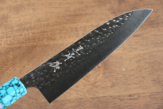 Yu Kurosaki Senko SG2 Hammered Small Santoku 150mm Shitan(ferrule: Turquoise with Ring) Handle - Seisuke Knife