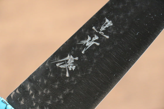 Yu Kurosaki Senko SG2 Hammered Small Santoku 150mm Shitan(ferrule: Turquoise with Ring) Handle - Seisuke Knife