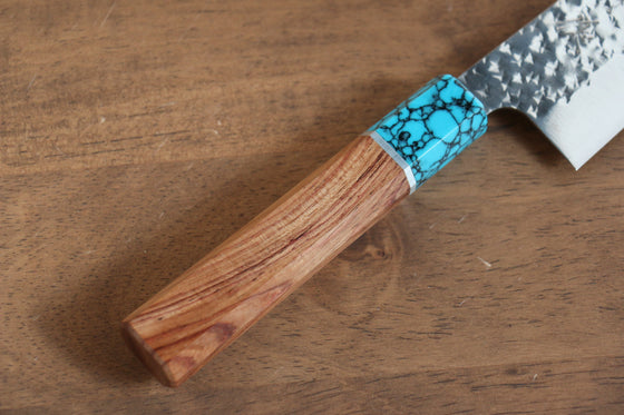 Yu Kurosaki Senko SG2 Hammered Small Santoku 150mm Shitan(ferrule: Turquoise with Ring) Handle - Seisuke Knife