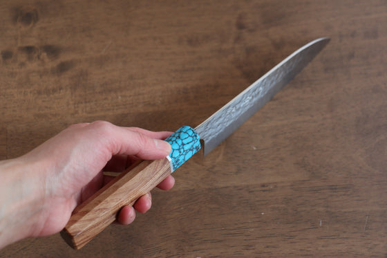 Yu Kurosaki Senko SG2 Hammered Small Santoku 150mm Shitan(ferrule: Turquoise with Ring) Handle - Seisuke Knife