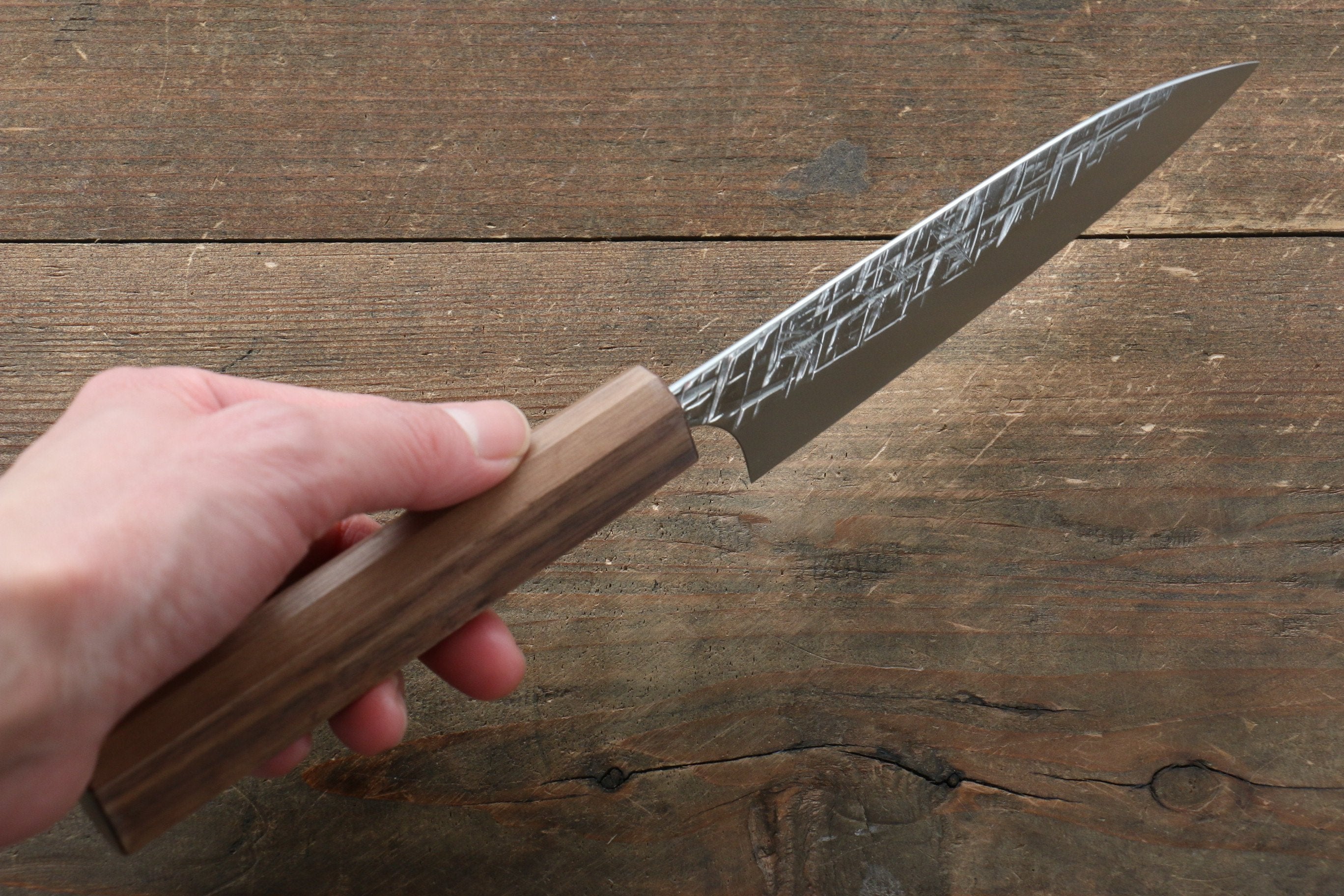 Yu Kurosaki Raijin Cobalt Special Steel Hammered Petty-Utility 120mm Walnut Handle - Seisuke Knife