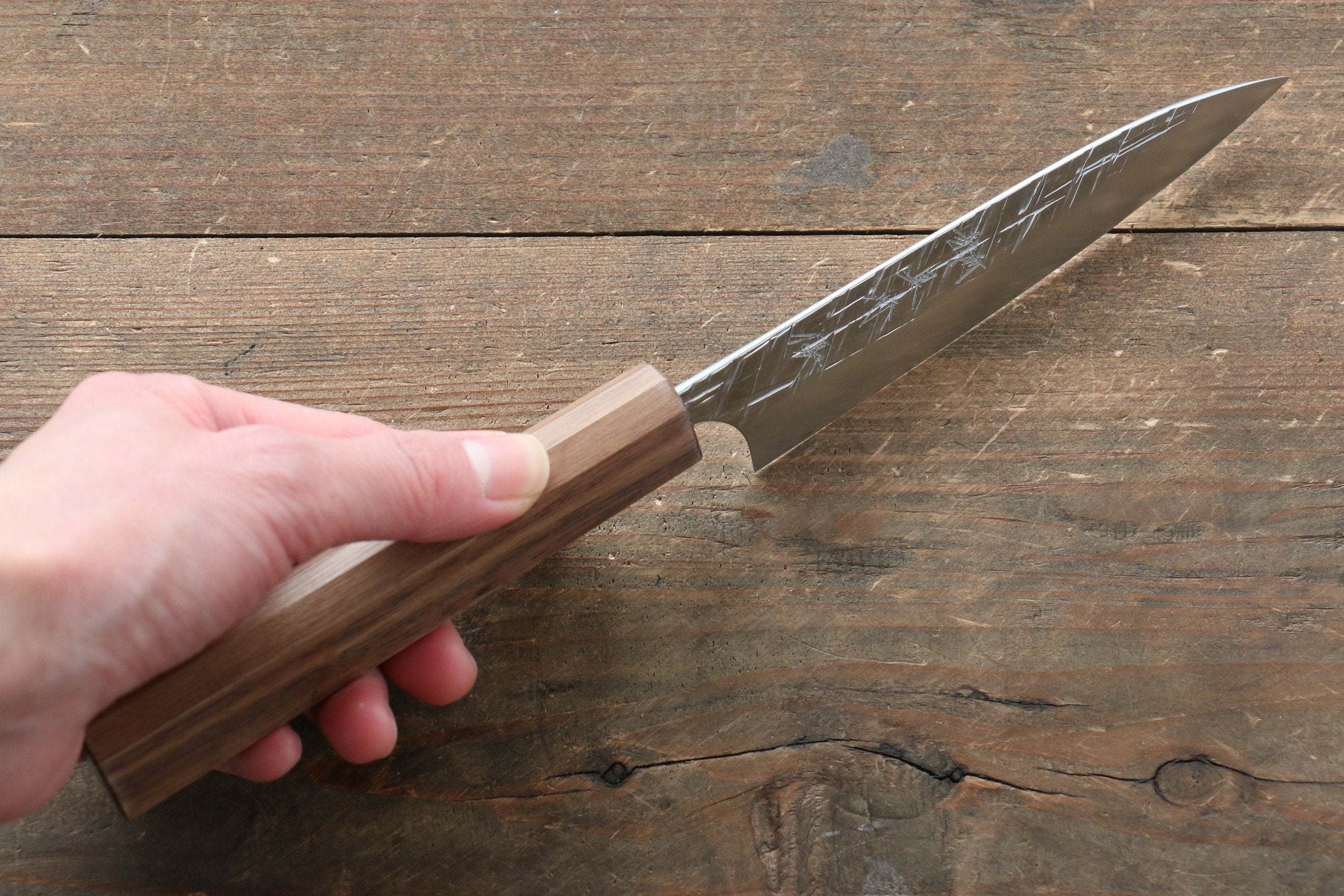 Yu Kurosaki Raijin Cobalt Special Steel Hammered Petty-Utility 120mm Walnut Handle - Seisuke Knife