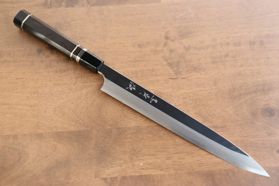 Yu Kurosaki Blue Steel No.2 Mirrored Finish Yanagiba 270mm Ebony with Double Water Buffalo Ring Handle - Seisuke Knife