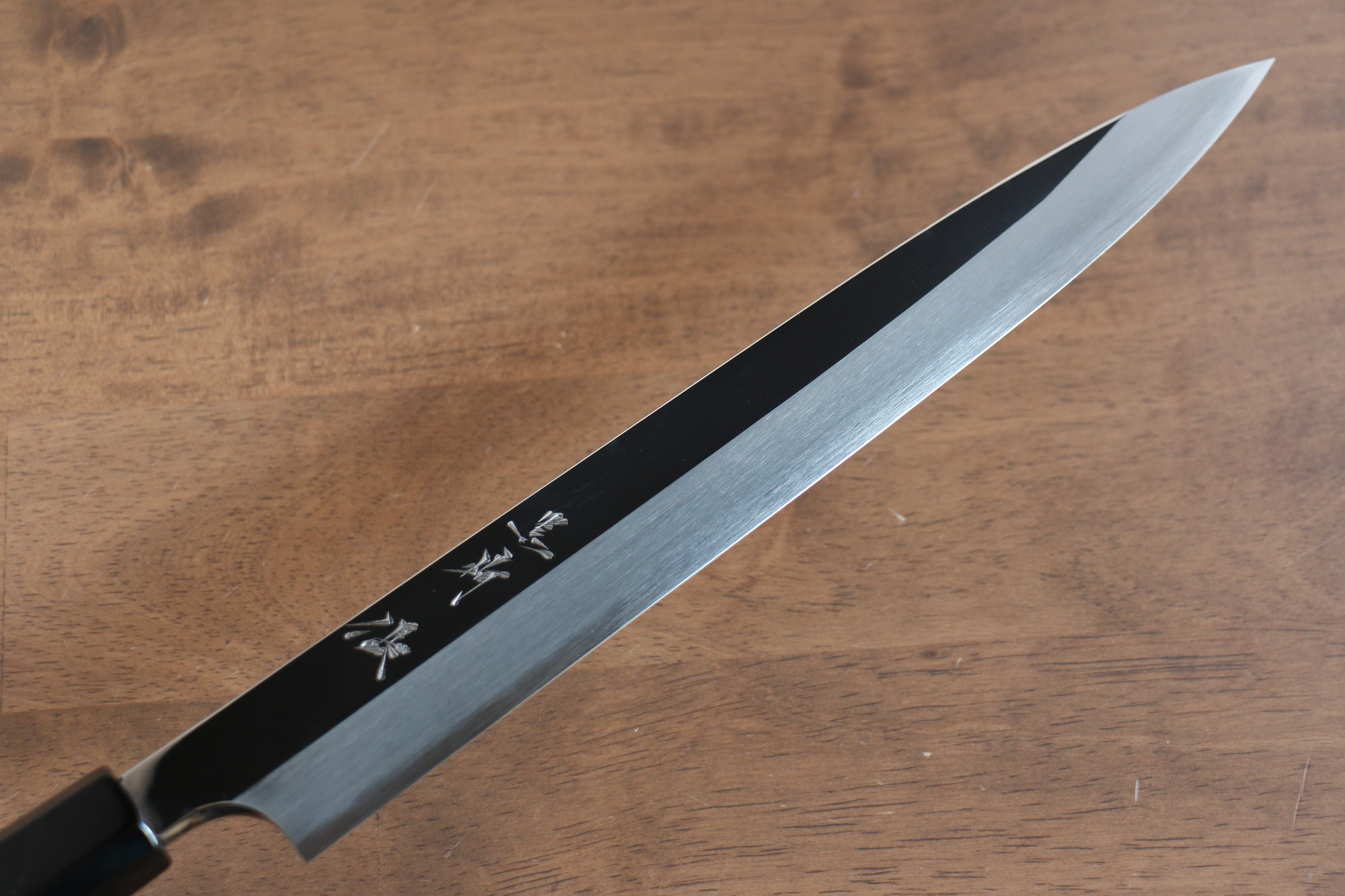 Yu Kurosaki Blue Steel No.2 Mirrored Finish Yanagiba 270mm Ebony with Double Water Buffalo Ring Handle - Seisuke Knife