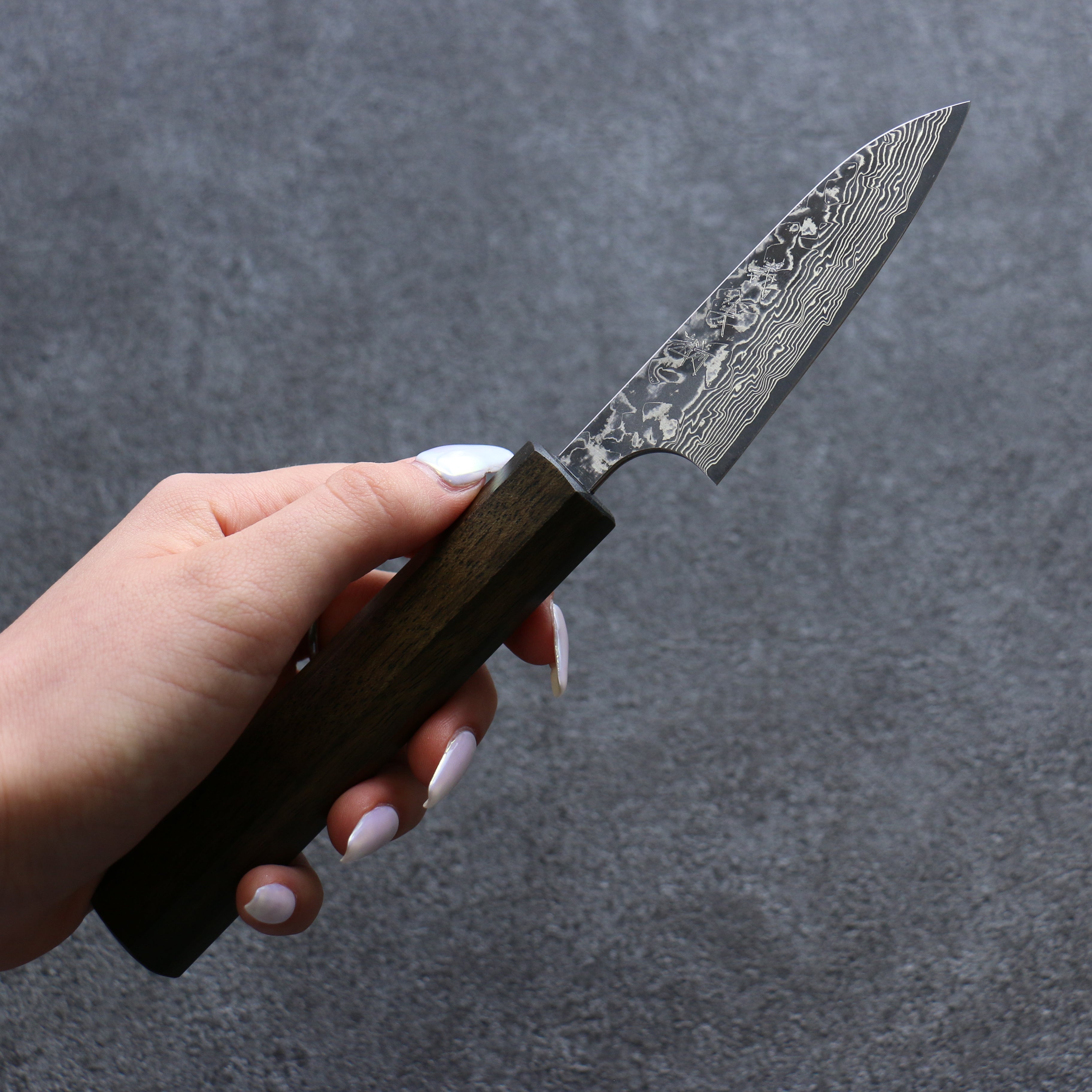 Yoshimi Kato VG10 Damascus Petty-Utility 75mm Black Persimmon Handle - Seisuke Knife