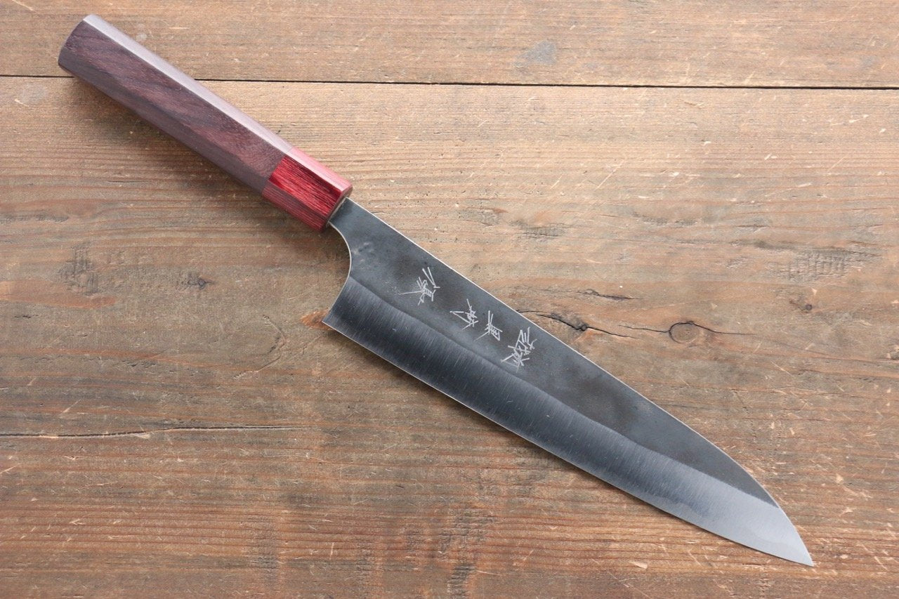 Yu Kurosaki Blue Super Kurouchi Gyuto 210mm with Shitan Handle (Red Ferrule) - Seisuke Knife