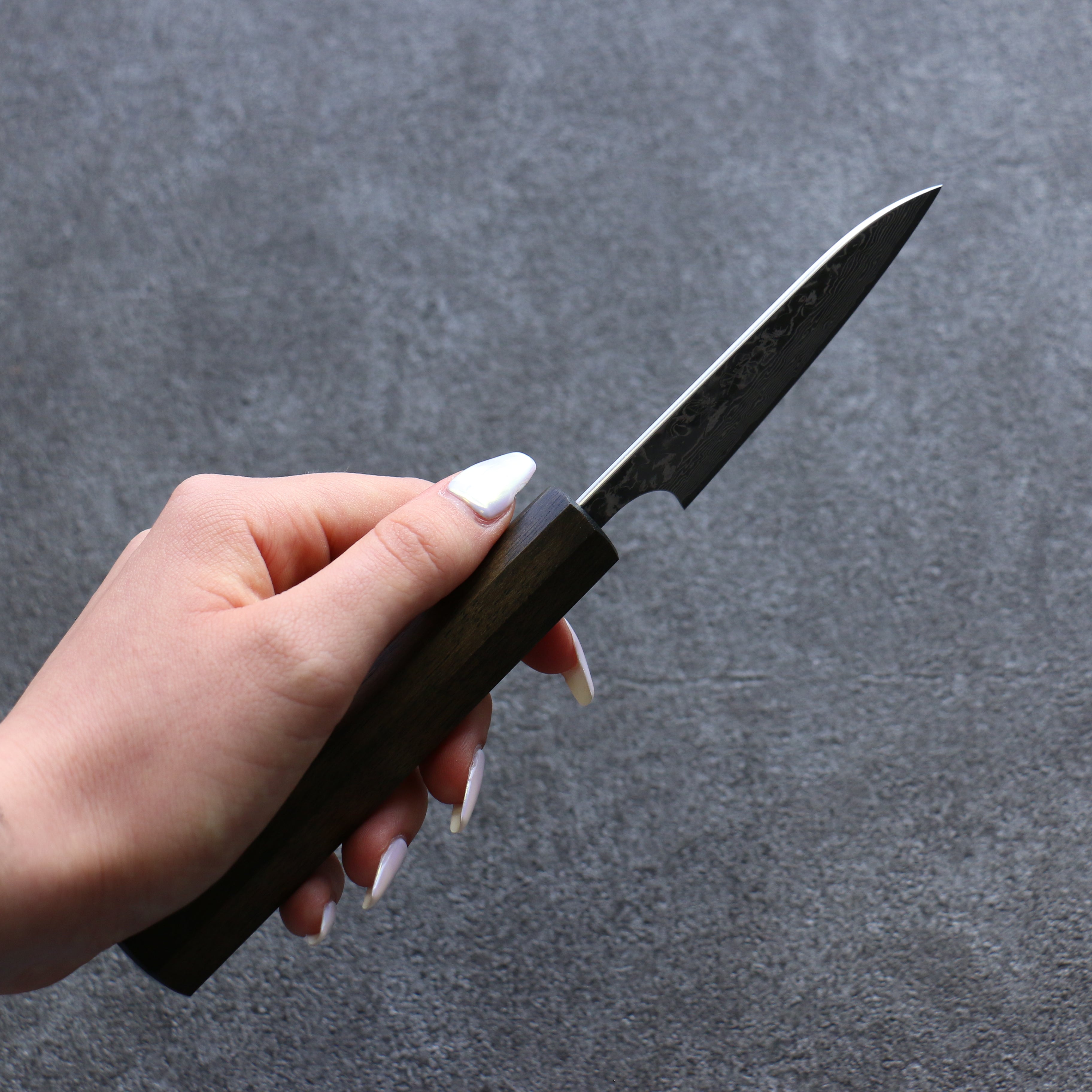 Yoshimi Kato VG10 Damascus Petty-Utility 75mm Black Persimmon Handle - Seisuke Knife