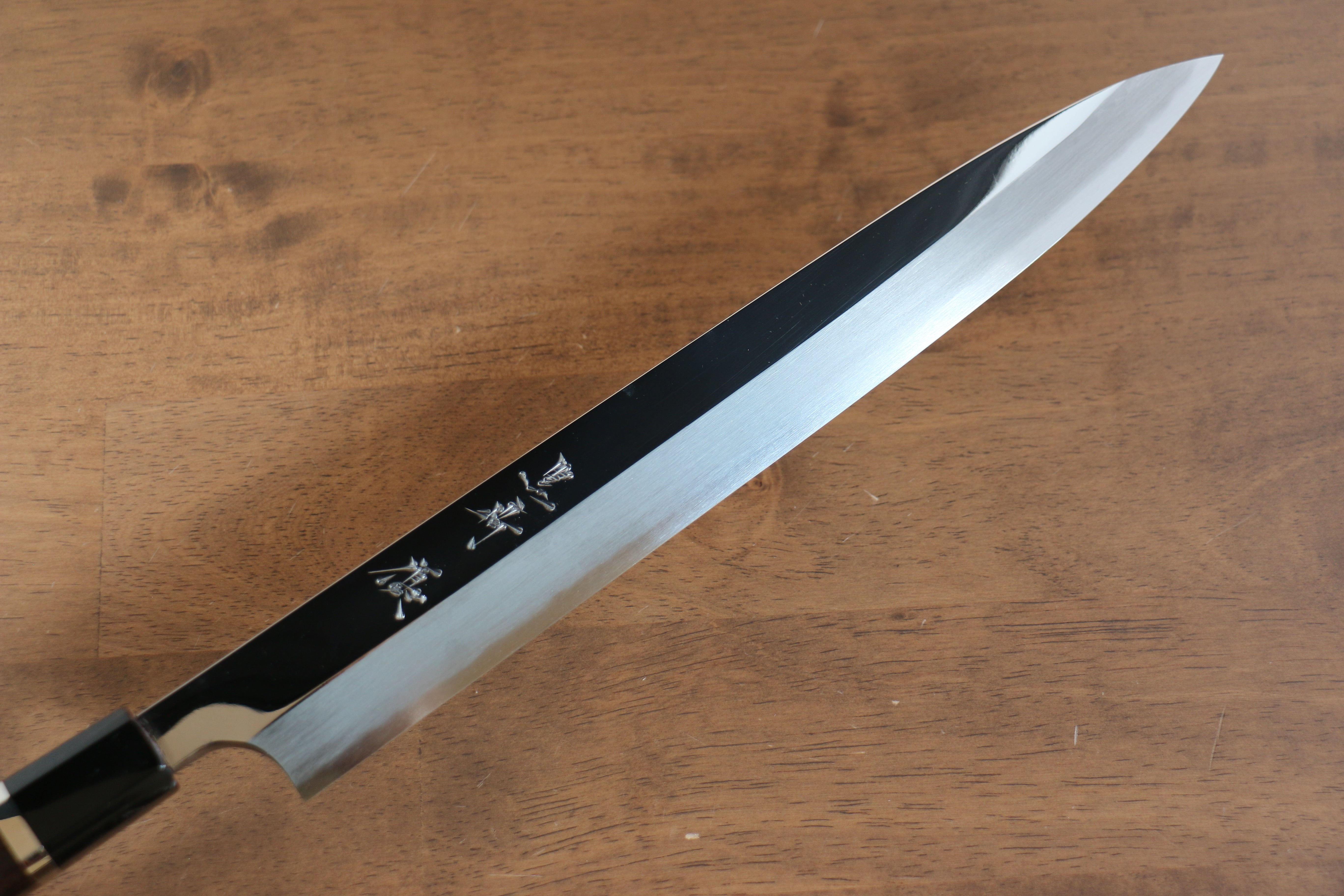 Yu Kurosaki Blue Steel No.2 Mirrored Finish Yanagiba 300mm Ebony with Double Water Buffalo Ring Handle - Seisuke Knife