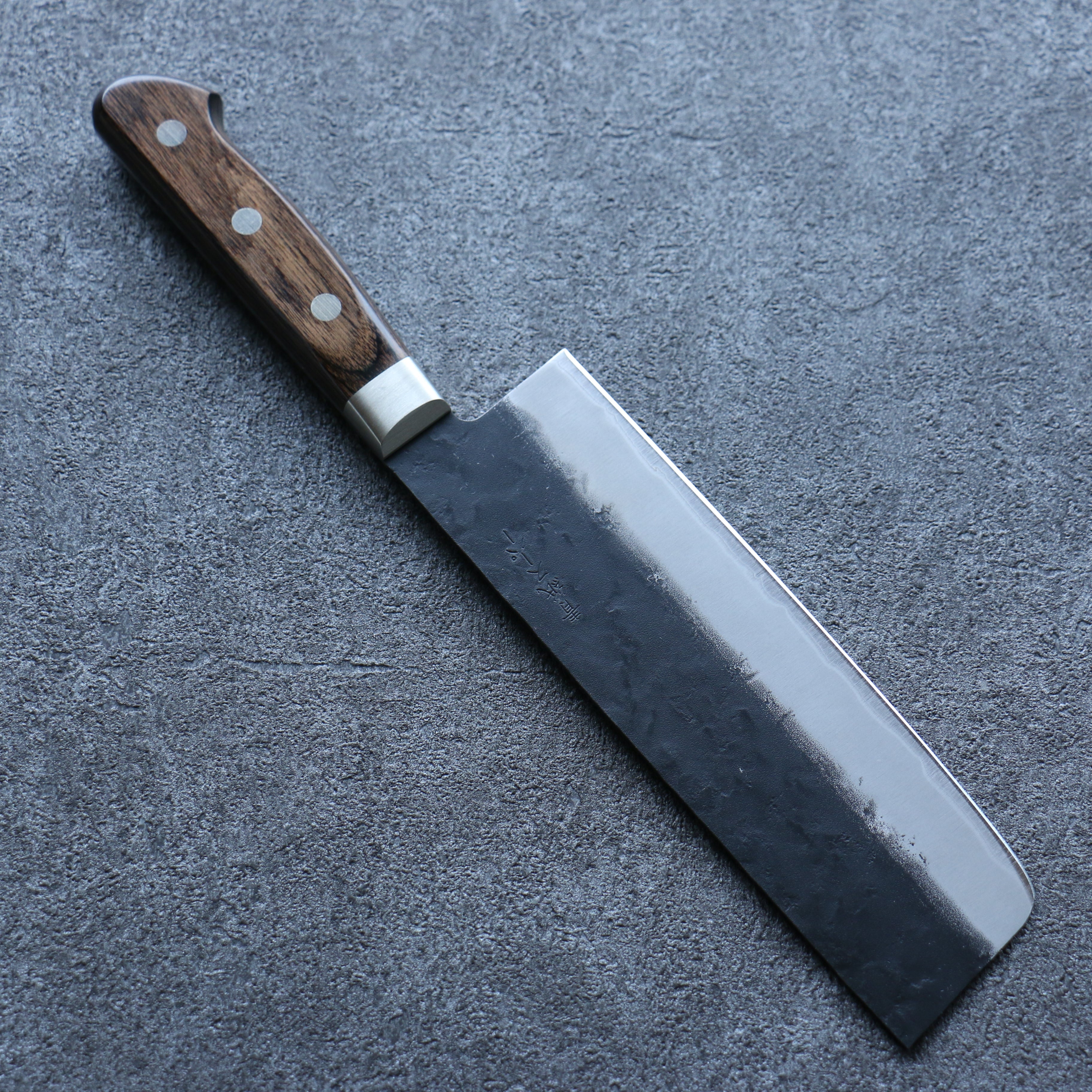 Seisuke Blue Super Black Nakiri 165mm Brown Pakka wood Handle - Seisuke Knife