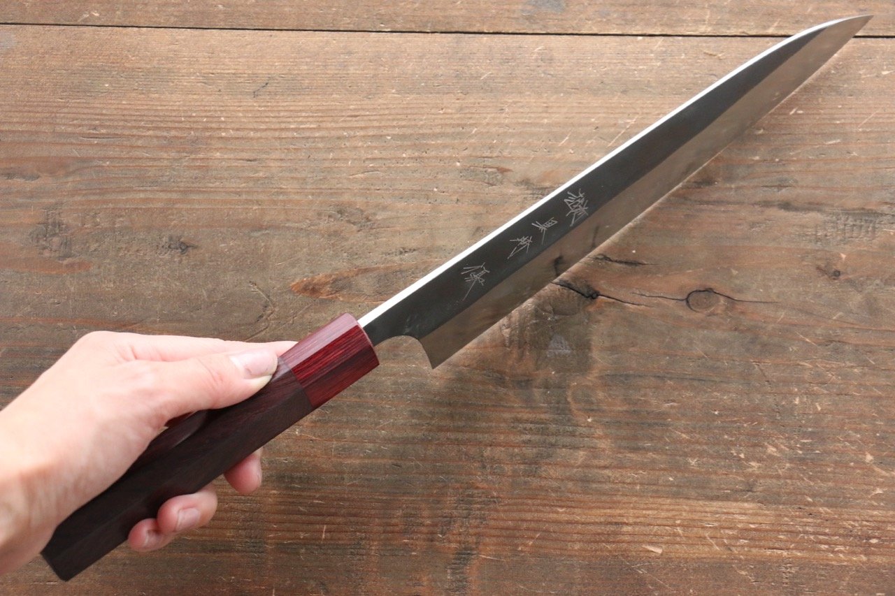 Yu Kurosaki Blue Super Kurouchi Gyuto 210mm with Shitan Handle (Red Ferrule) - Seisuke Knife