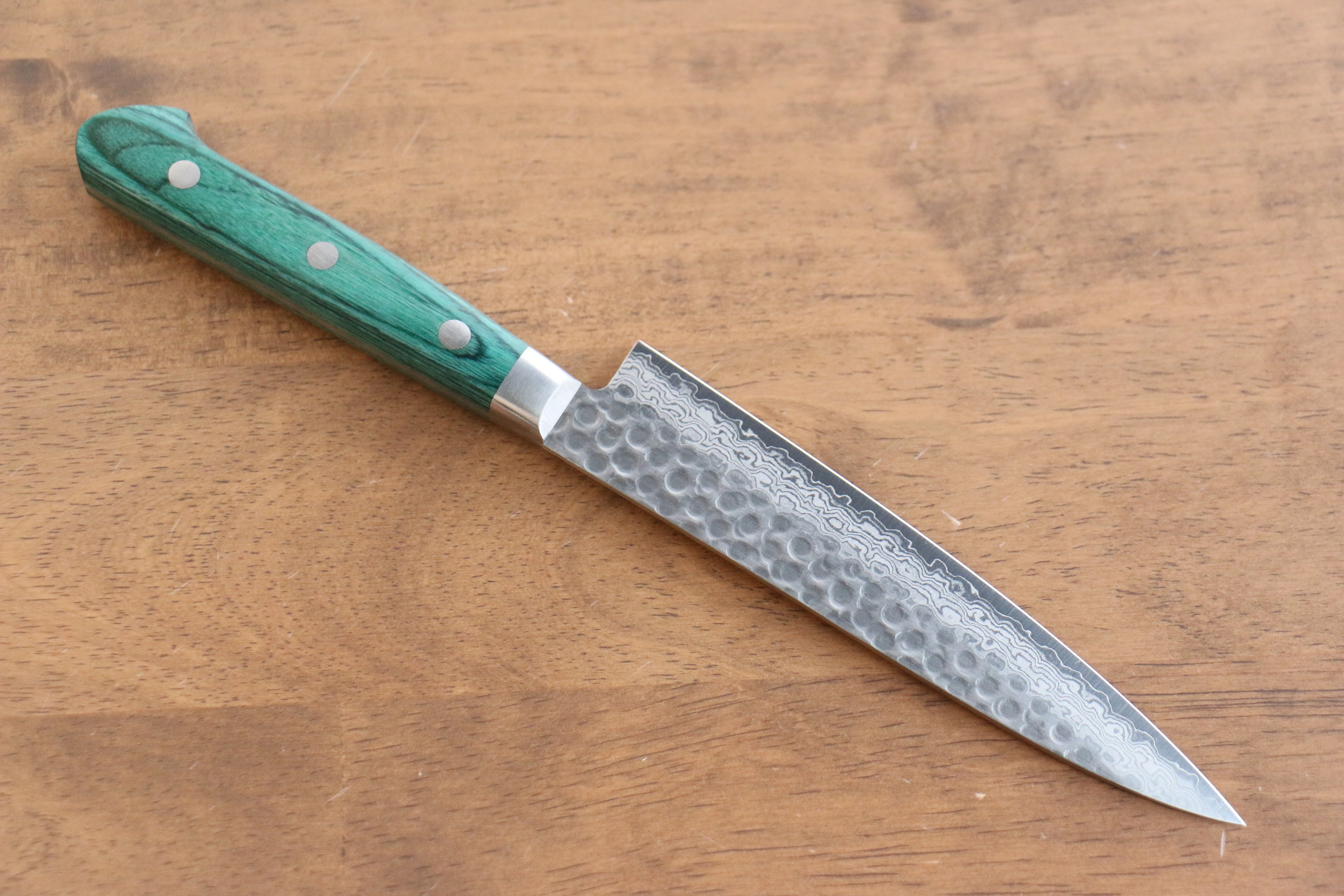 Sakai Takayuki VG10 17 Layer Damascus Petty-Utility 135mm Green Pakkawood Handle - Seisuke Knife