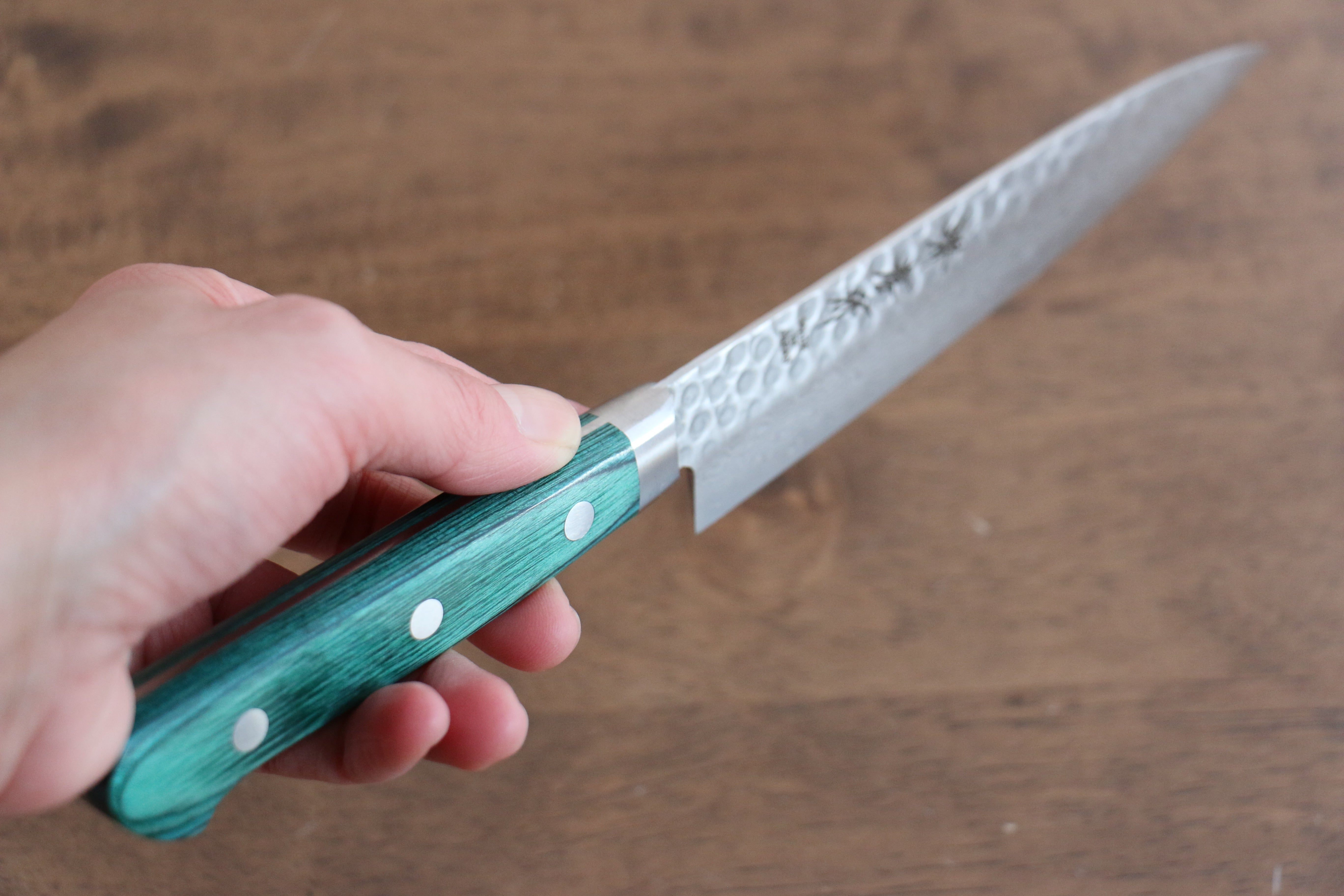 Sakai Takayuki VG10 17 Layer Damascus Petty-Utility 135mm Green Pakkawood Handle - Seisuke Knife