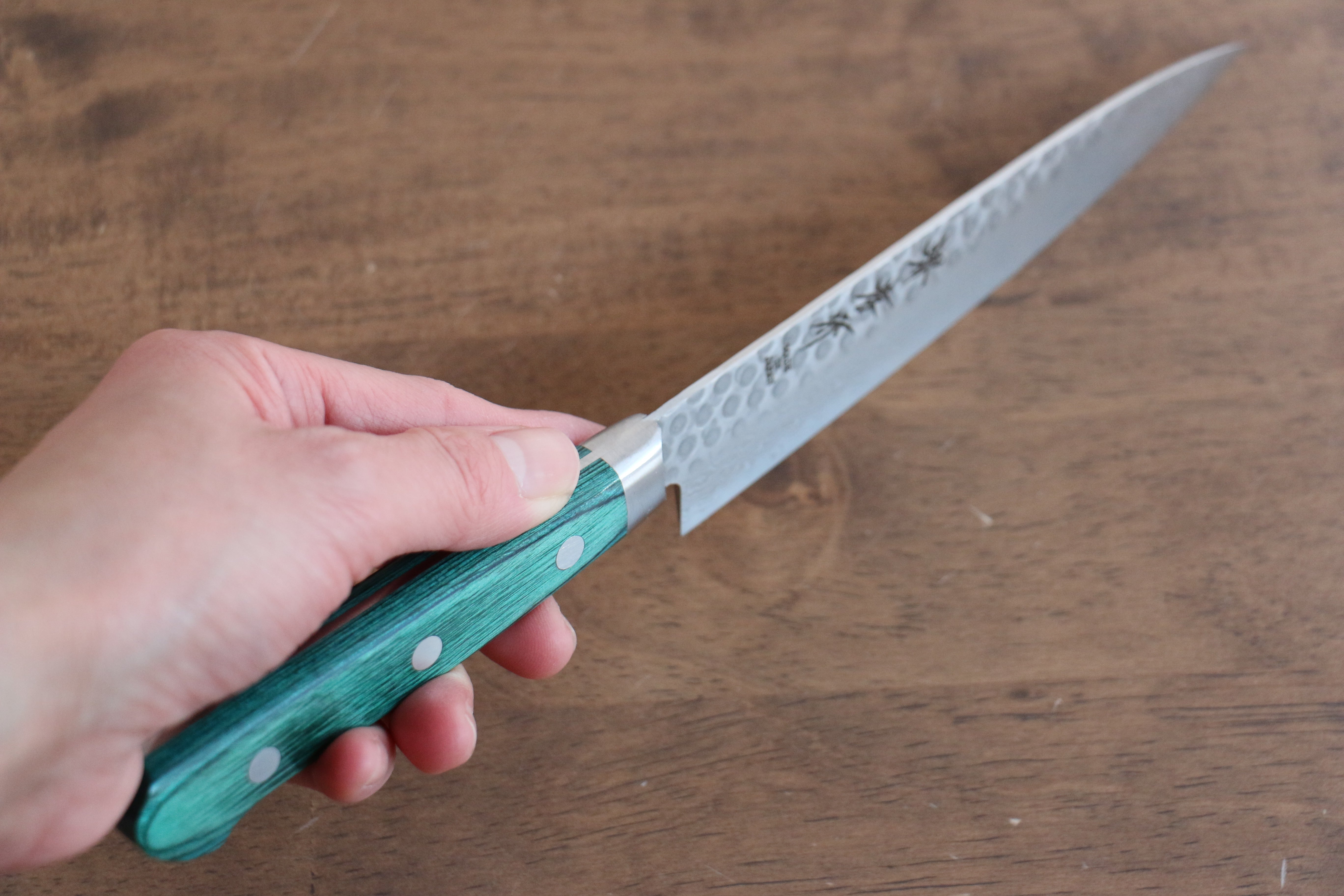 Sakai Takayuki VG10 17 Layer Damascus Petty-Utility 135mm Green Pakkawood Handle - Seisuke Knife