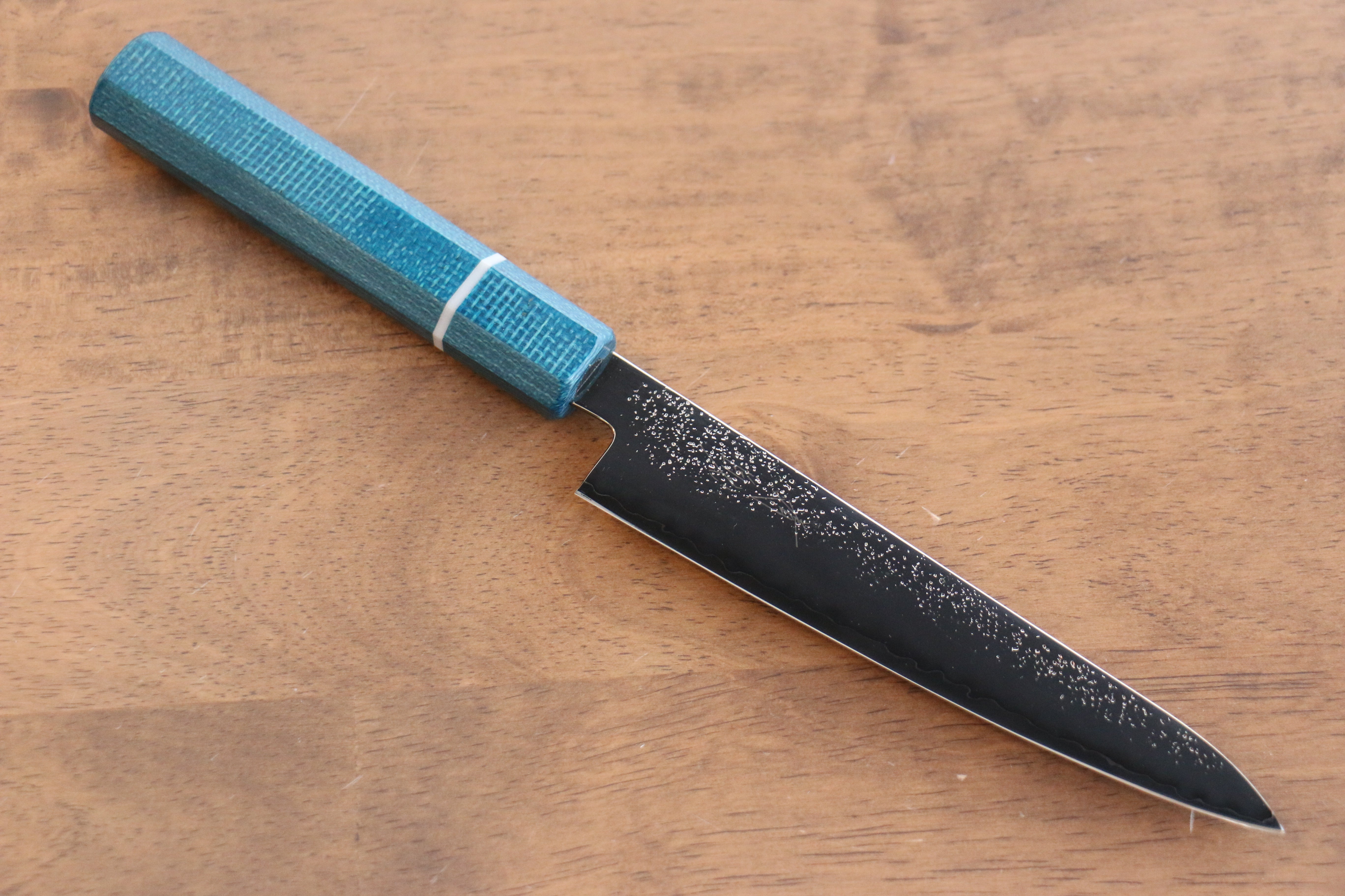 Seisuke VG5 Nashiji Black-Dyed Petty-Utility 150mm Blue Canvas Micarta Handle - Seisuke Knife