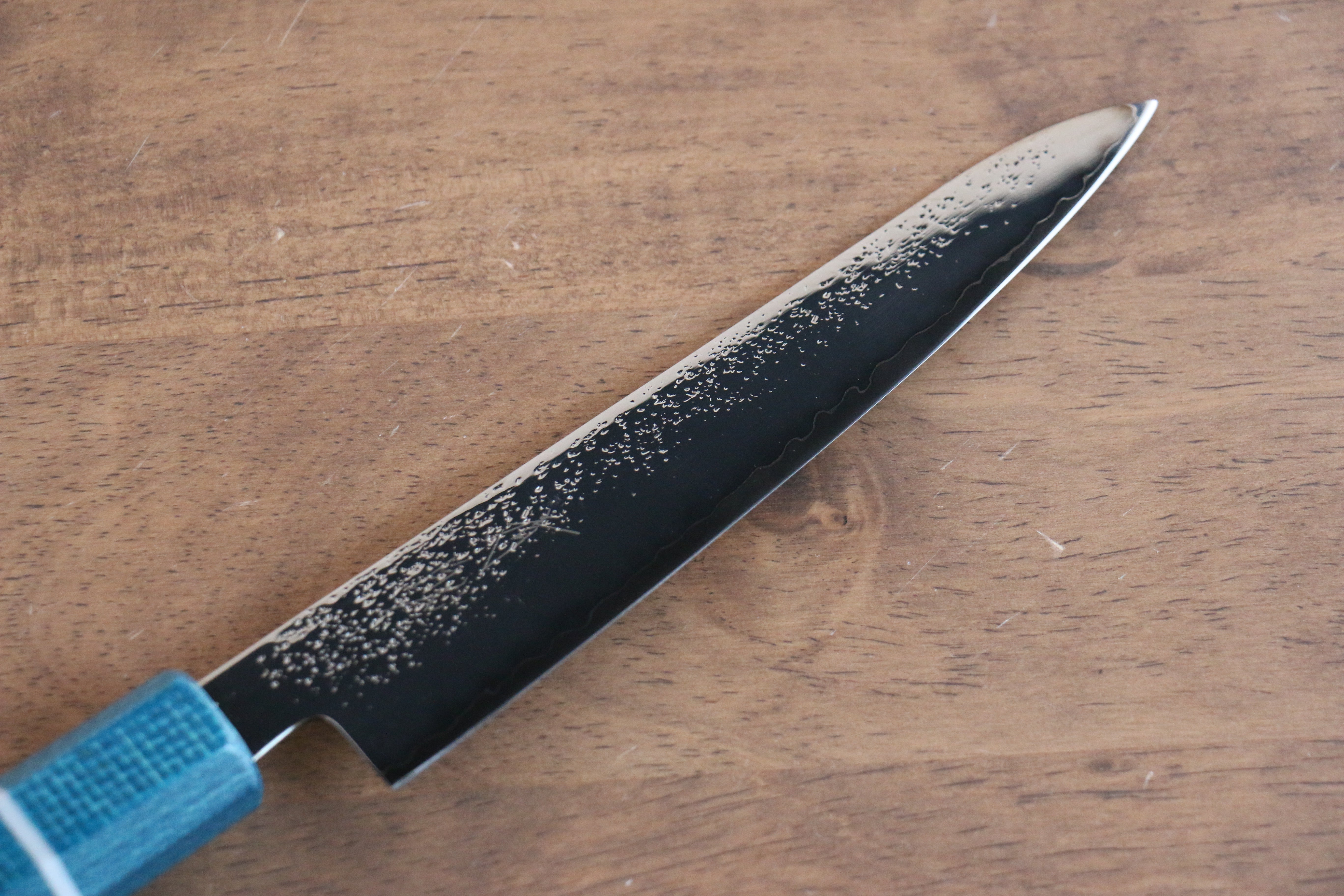 Seisuke VG5 Nashiji Black-Dyed Petty-Utility 150mm Blue Canvas Micarta Handle - Seisuke Knife