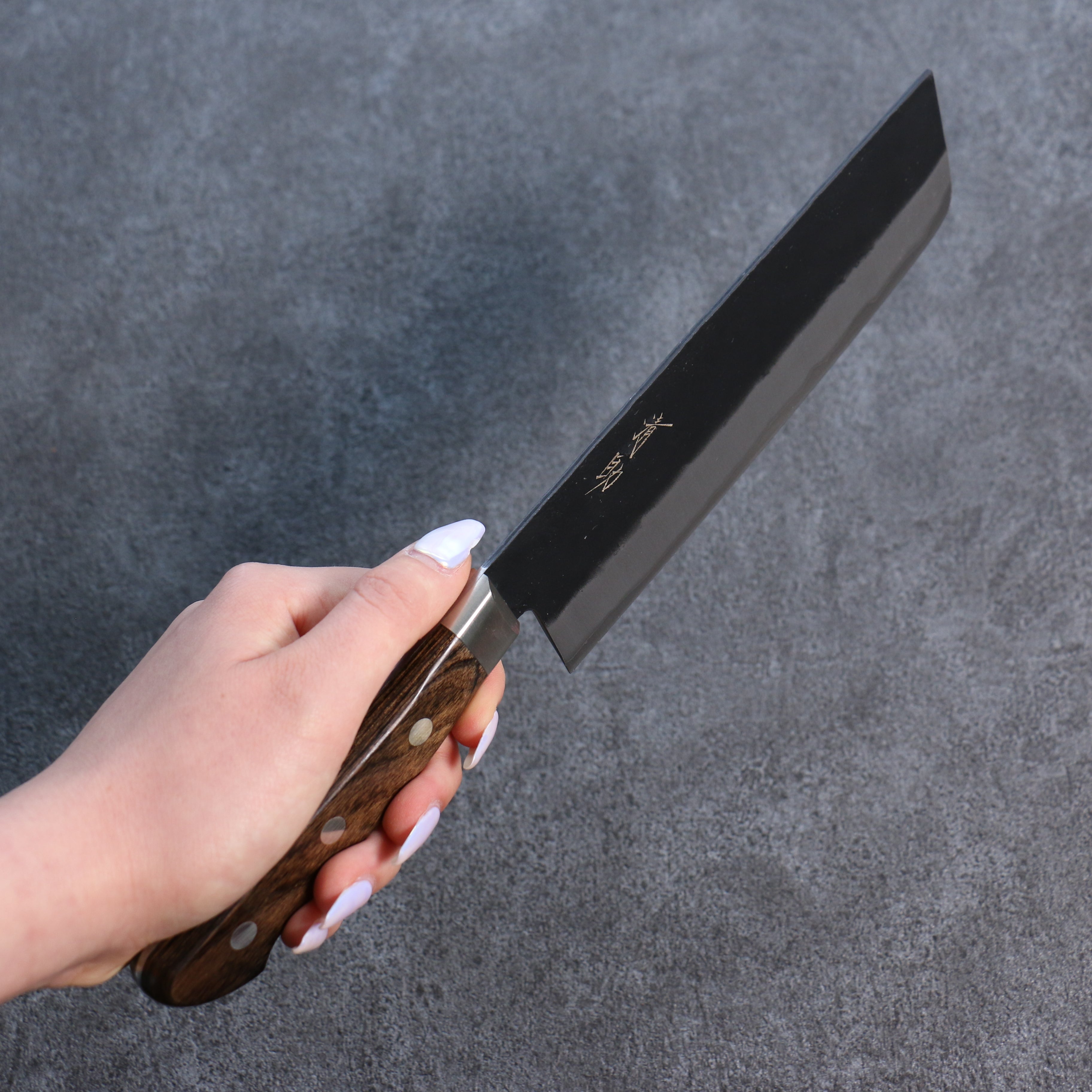 Seisuke Blue Super Black Nakiri 165mm Brown Pakka wood Handle - Seisuke Knife