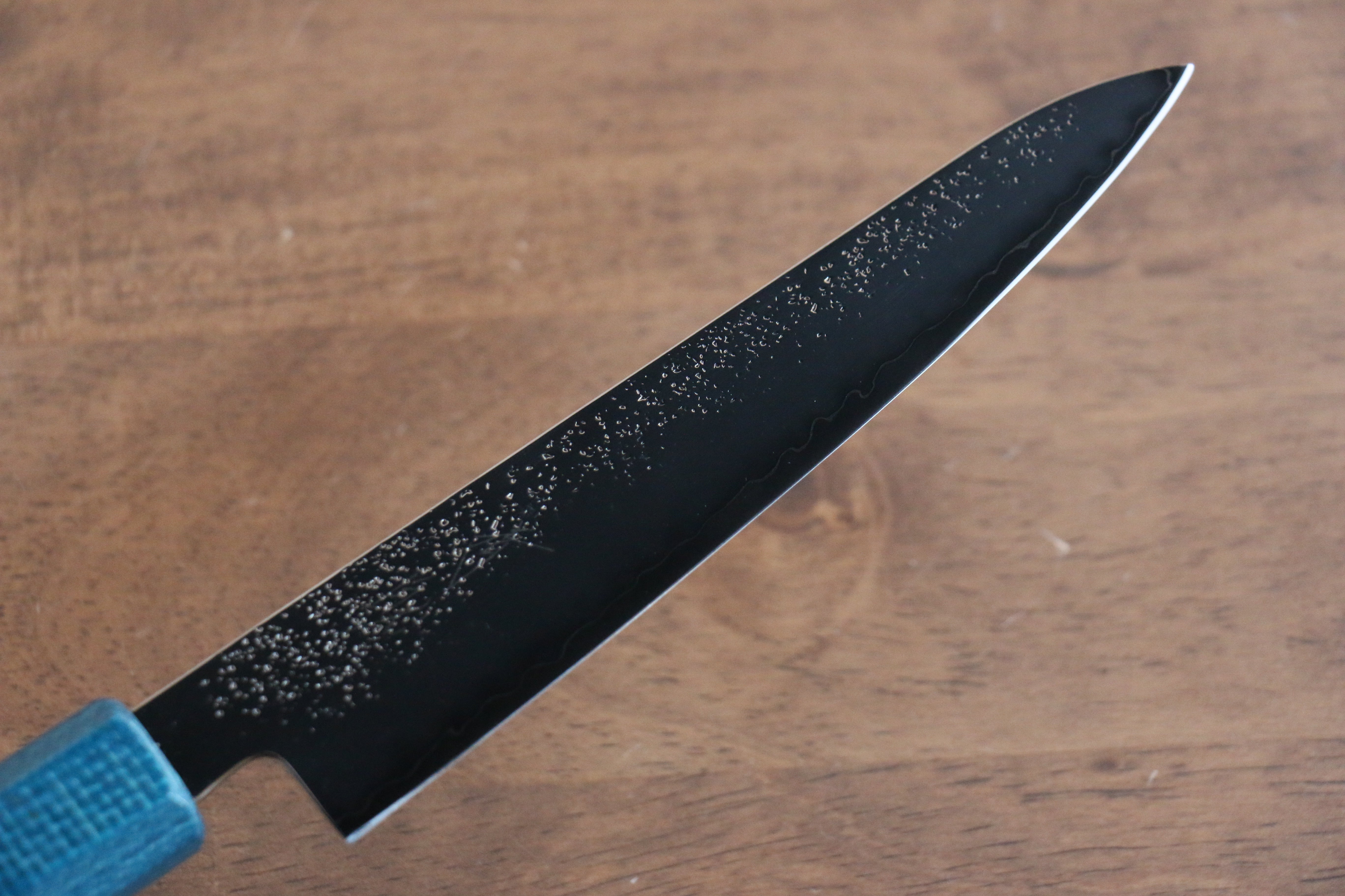 Seisuke VG5 Nashiji Black-Dyed Petty-Utility 150mm Blue Canvas Micarta Handle - Seisuke Knife
