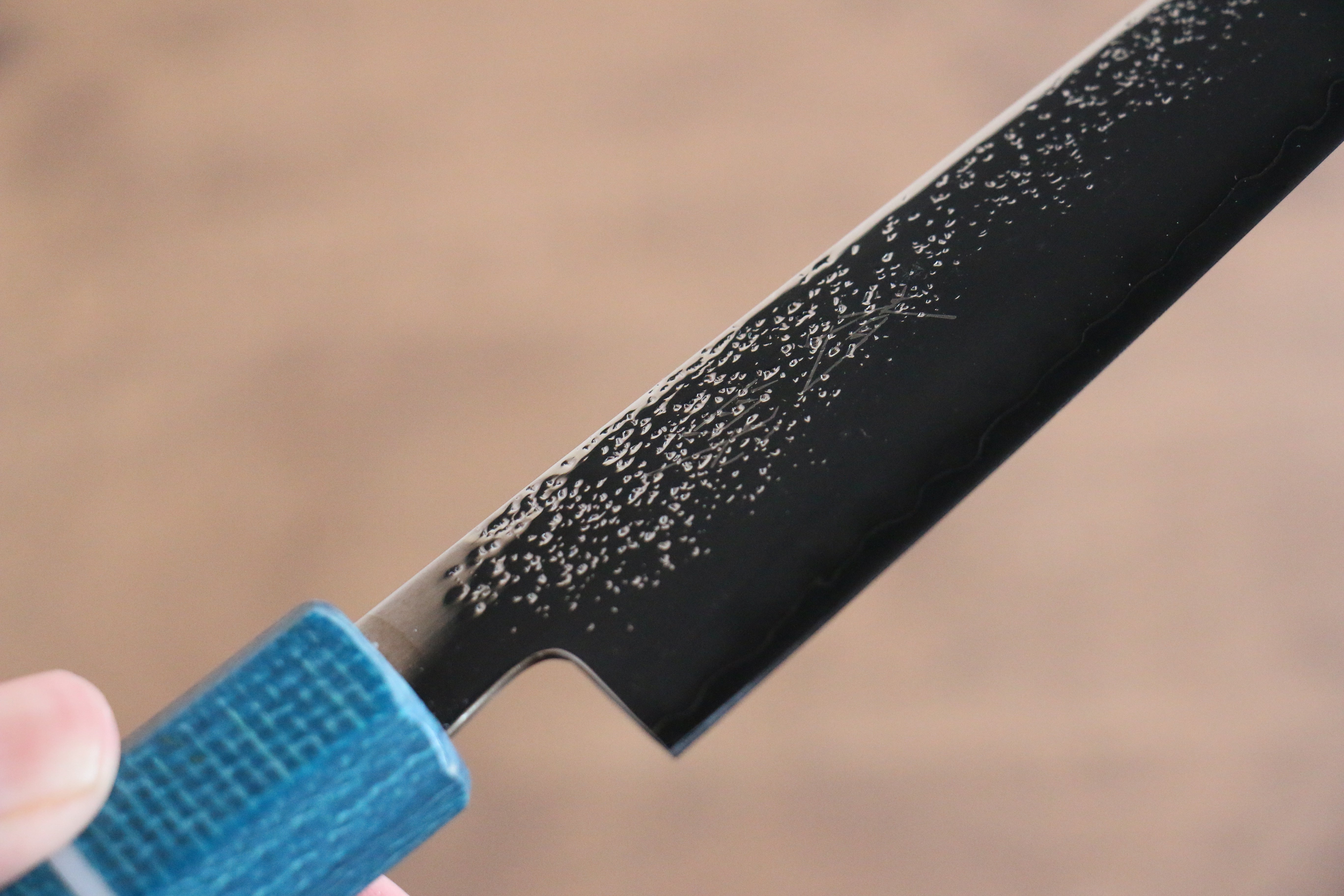 Seisuke VG5 Nashiji Black-Dyed Petty-Utility 150mm Blue Canvas Micarta Handle - Seisuke Knife