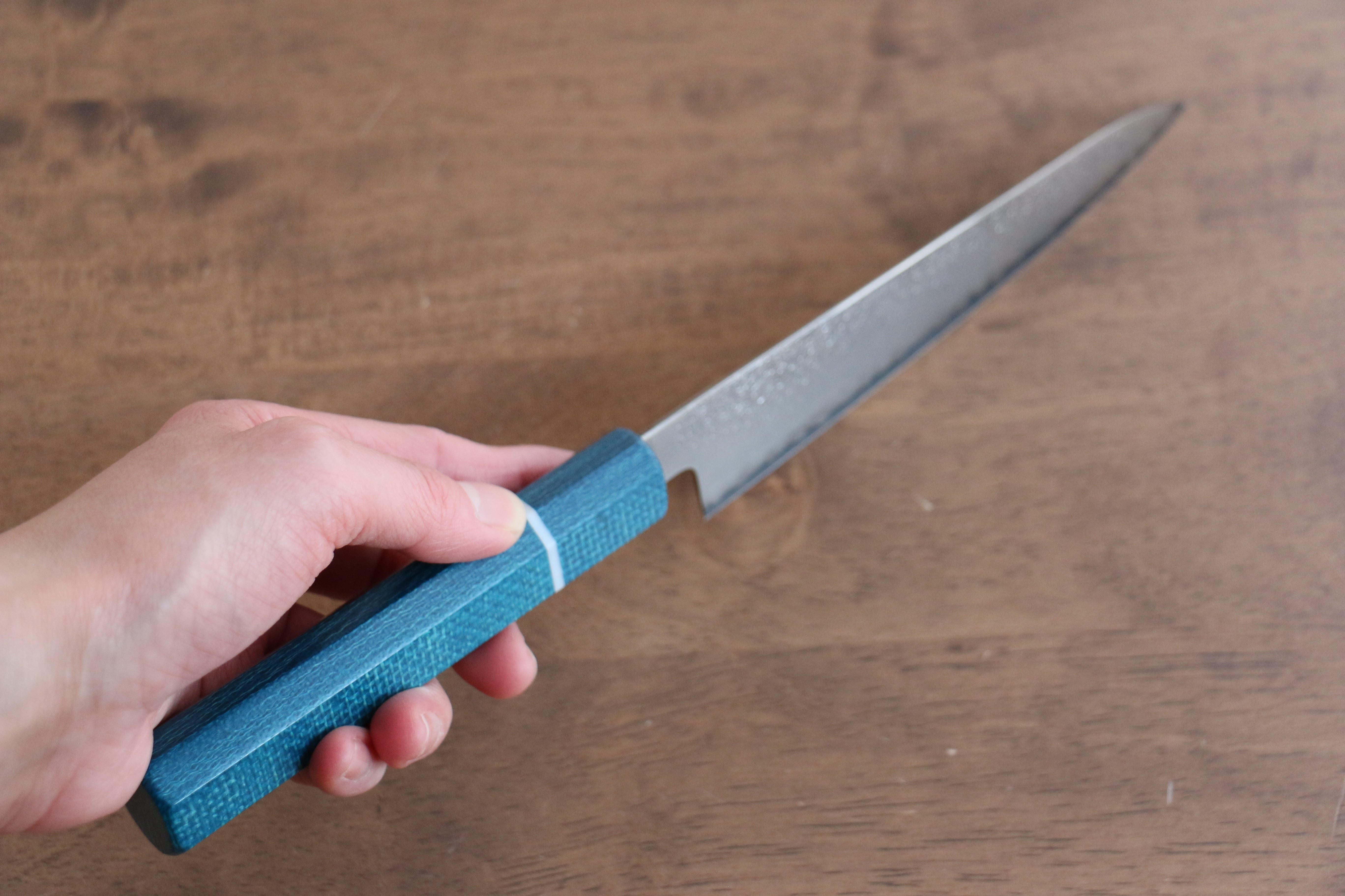 Seisuke VG5 Nashiji Black-Dyed Petty-Utility 150mm Blue Canvas Micarta Handle - Seisuke Knife